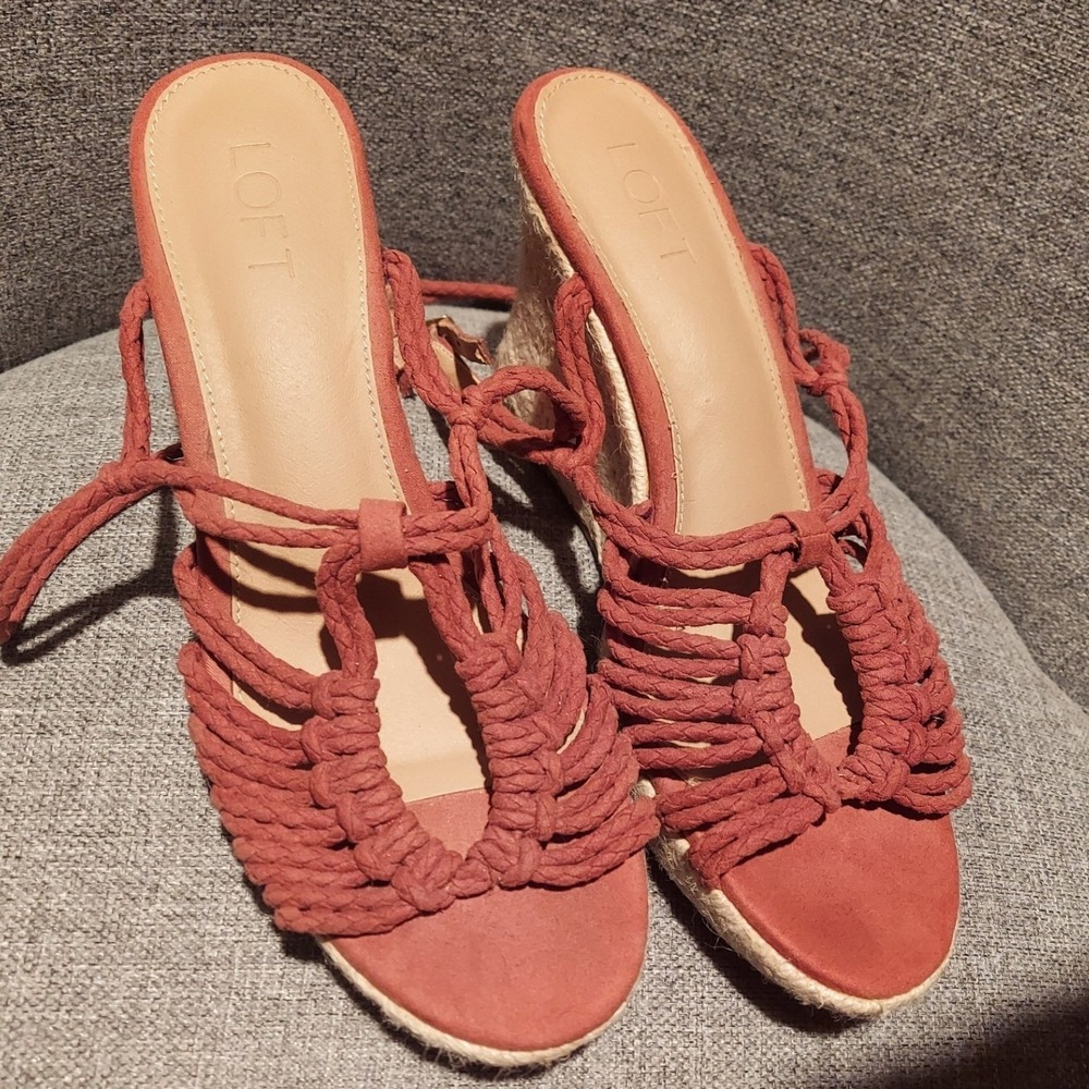 LOFT Terracotta Macrame Bohemian Rope Espadrille Wedge Sandals Womens 9.5 M